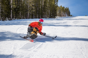 geoff krill skis on an adaptive mono-ski